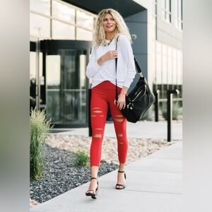 Zyia Active distressed , red leggings, size 6-8.